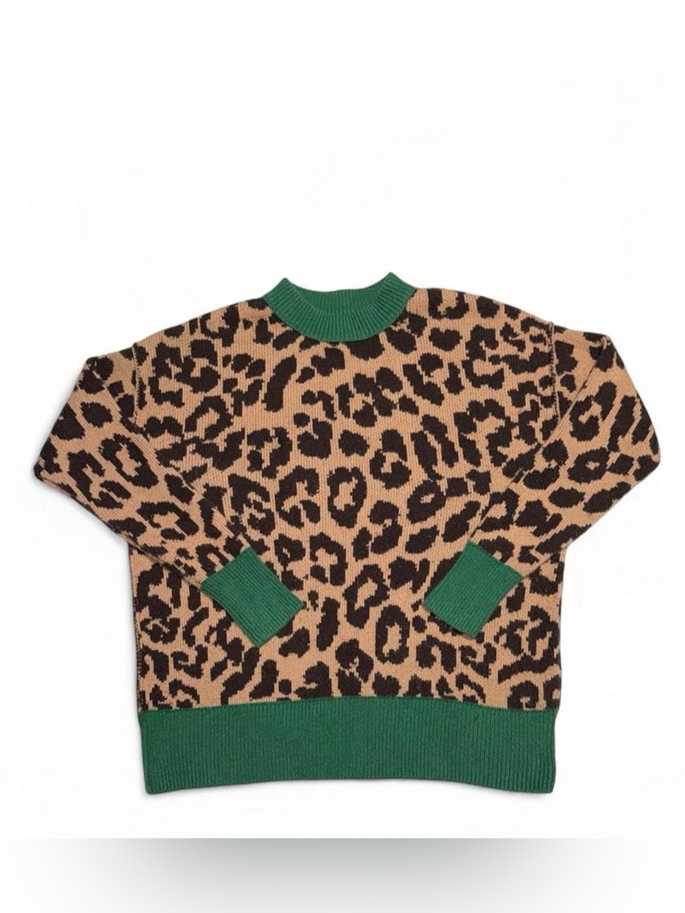 aerie Leopard Crewneck Sweater with Green Trim